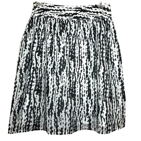 Liz CLAIBORNE - 100% Cotton Black & White Fully Lined A-Line Midi Skirt - Size 8 - Picture 1 of 6